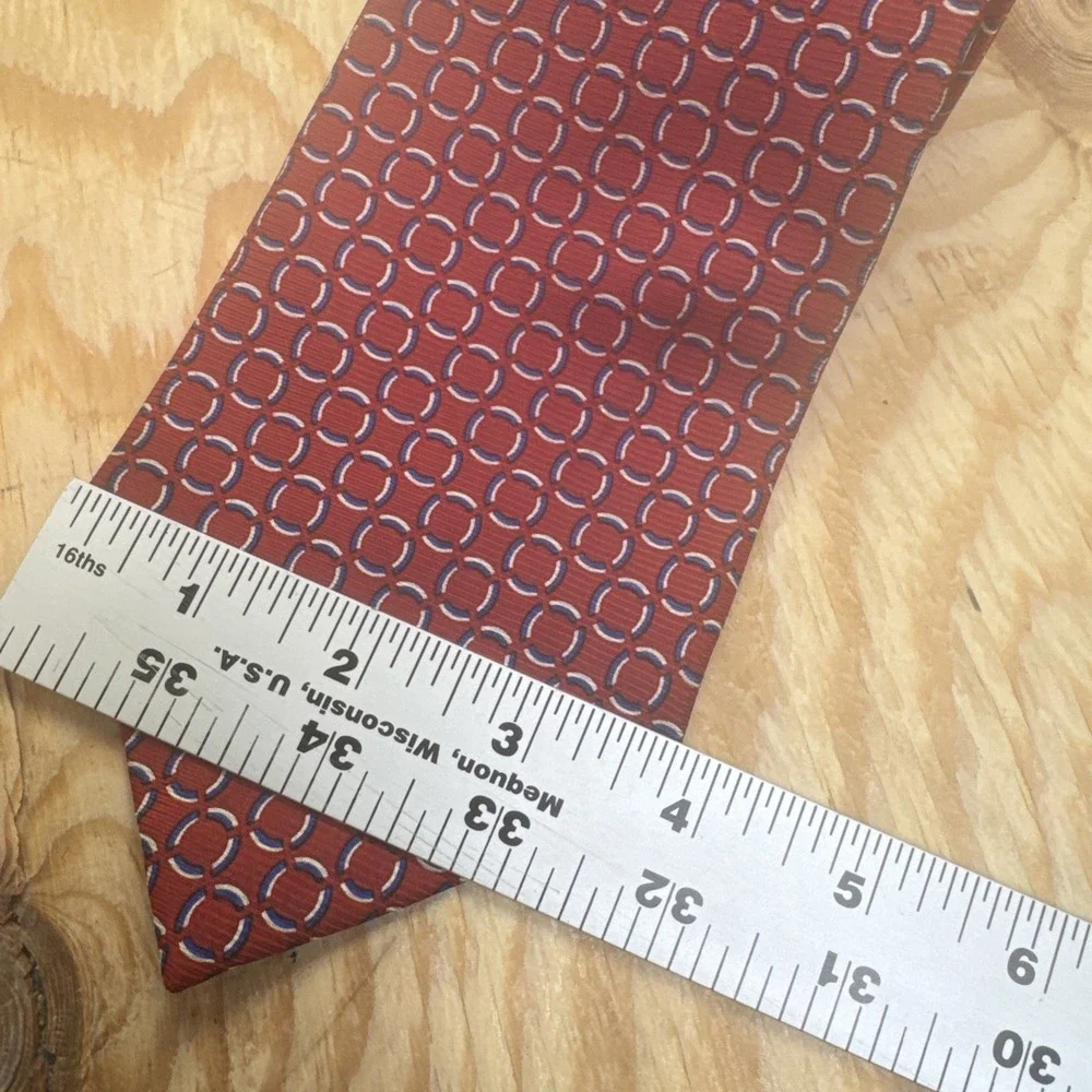 Ralph Lauren LRL Necktie Red Blue White Circle Print 100% Silk Classic Preppy‎